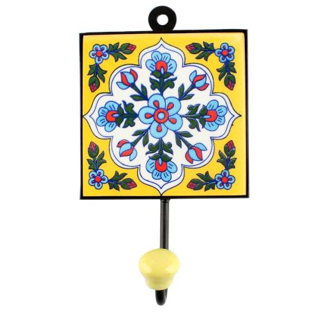 White Base Ceramic Floral Tile Hook